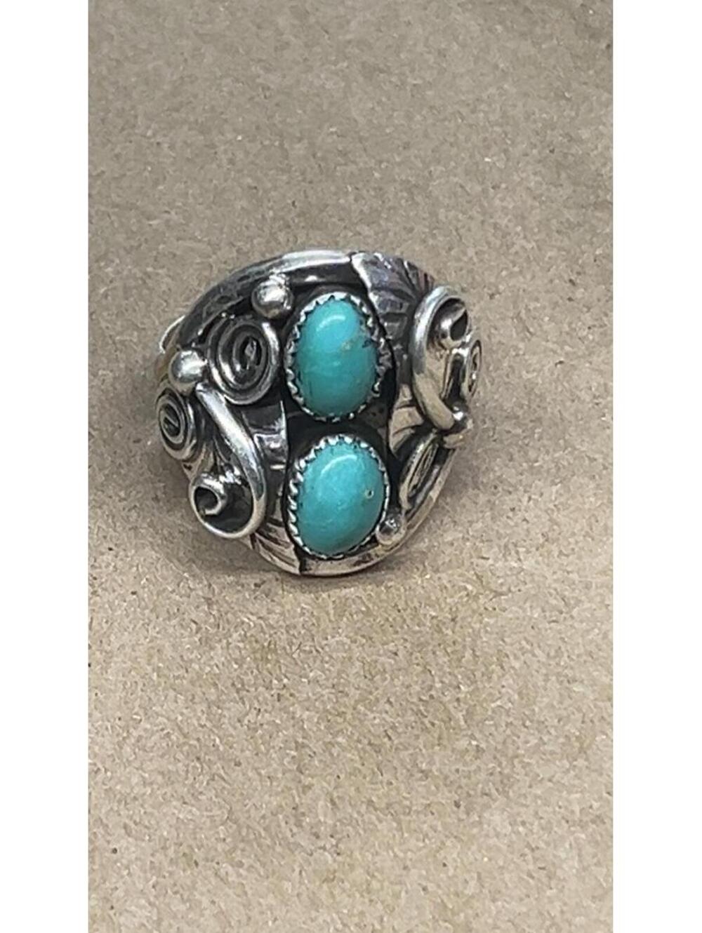 Native American Navajo handmade turquoise sterling silver band ring size 10